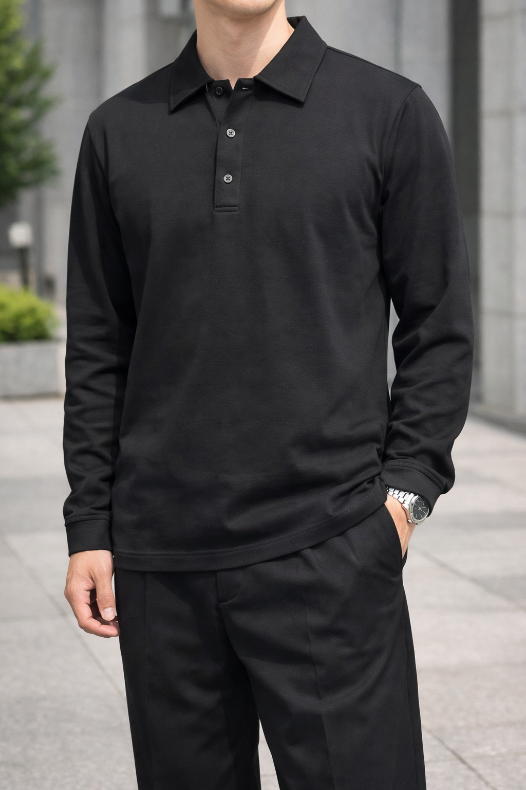 POLO MANICHE LUNGHE NERA